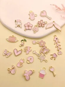 25入組/套花和蝴蝶DIY吊墜 - 粉色 - 查看 3