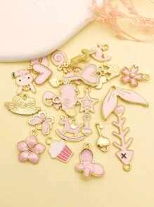 25入組/套花和蝴蝶DIY吊墜 - 粉色 - 查看 5