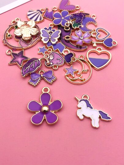 Set de 25 piezas Colgantes de flor y unicornio de aleación para Día de San Valentín