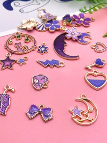 25 cái/bộ hợp kim hoa và kỳ lân DIY mặt dây chuyền Valentine - Màu tím - Xem 3