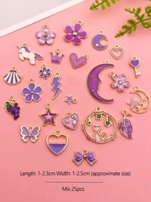 25 cái/bộ hợp kim hoa và kỳ lân DIY mặt dây chuyền Valentine - Màu tím - Xem 4