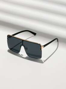 1 Cặp Kính thời trang nửa vành kim loại cho nam, Kính thời trang có dây đeo kính - màu đen - Xem 1