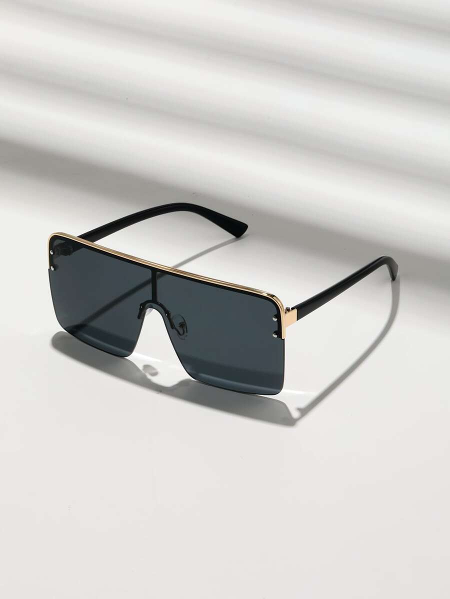 1 Cặp Kính thời trang nửa vành kim loại cho nam, Kính thời trang có dây đeo kính - màu đen - Xem 1