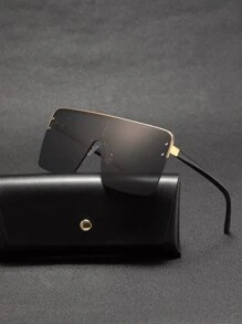 1 Cặp Kính thời trang nửa vành kim loại cho nam, Kính thời trang có dây đeo kính - màu đen - Xem 2