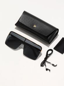 1 Cặp Kính thời trang nửa vành kim loại cho nam, Kính thời trang có dây đeo kính - màu đen - Xem 3