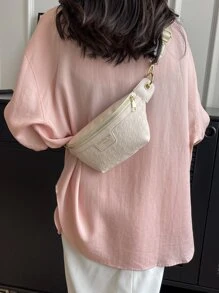 Small Bum Bag Houndstooth Embossed Letter Graphic - Beige - View 2