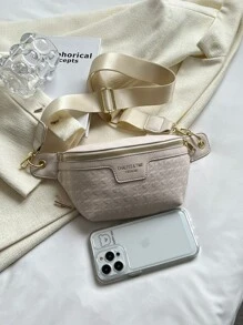 Small Bum Bag Houndstooth Embossed Letter Graphic - Beige - View 5