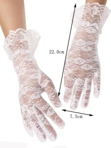 1pair Girls' Flower Lace Edge Gloves Suitable For Daily, Performance And Festival Use - White - View 5