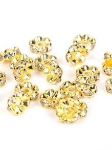 50 piezas Cuenta DIY con diseño de diamante de imitación - Dorado - Ver 4