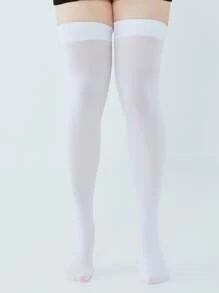 Plus Size Solid Over The Knee Socks, Cozy - White - View 3