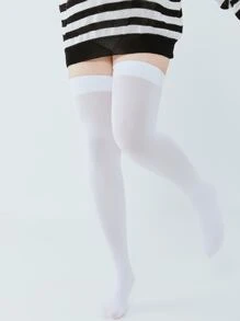 Plus Size Solid Over The Knee Socks, Cozy - White - View 4