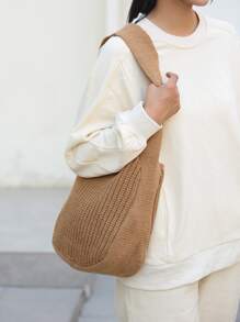 Của phụ nữ Vai Túi xách Tay Đan bằng móc Túi Lớn Vai Túi mua sắm Túi tote Thẩm mỹ tranh sơn dầu Túi xách Dễ thương Túi tote - màu nâu - Xem 6