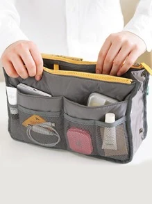 Women Make Up Organizer Felt Insert Bag For Handbag Travel Inner Purse Portable Cosmetic Bag Tote Pouch Storage Bag Ladies Classic Inner Portable Accessories For Teen Girls Women College Students Rookies & White-collar Workers - Grey - View 1