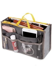 Women Make Up Organizer Felt Insert Bag For Handbag Travel Inner Purse Portable Cosmetic Bag Tote Pouch Storage Bag Ladies Classic Inner Portable Accessories For Teen Girls Women College Students Rookies & White-collar Workers - Grey - View 3