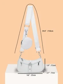 白色方形袋扣裝飾,配有包的日常使用女包,附有零錢包