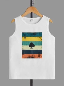 SHEIN Boys Striped & Playing Card Print Tank Top - White - View 1
