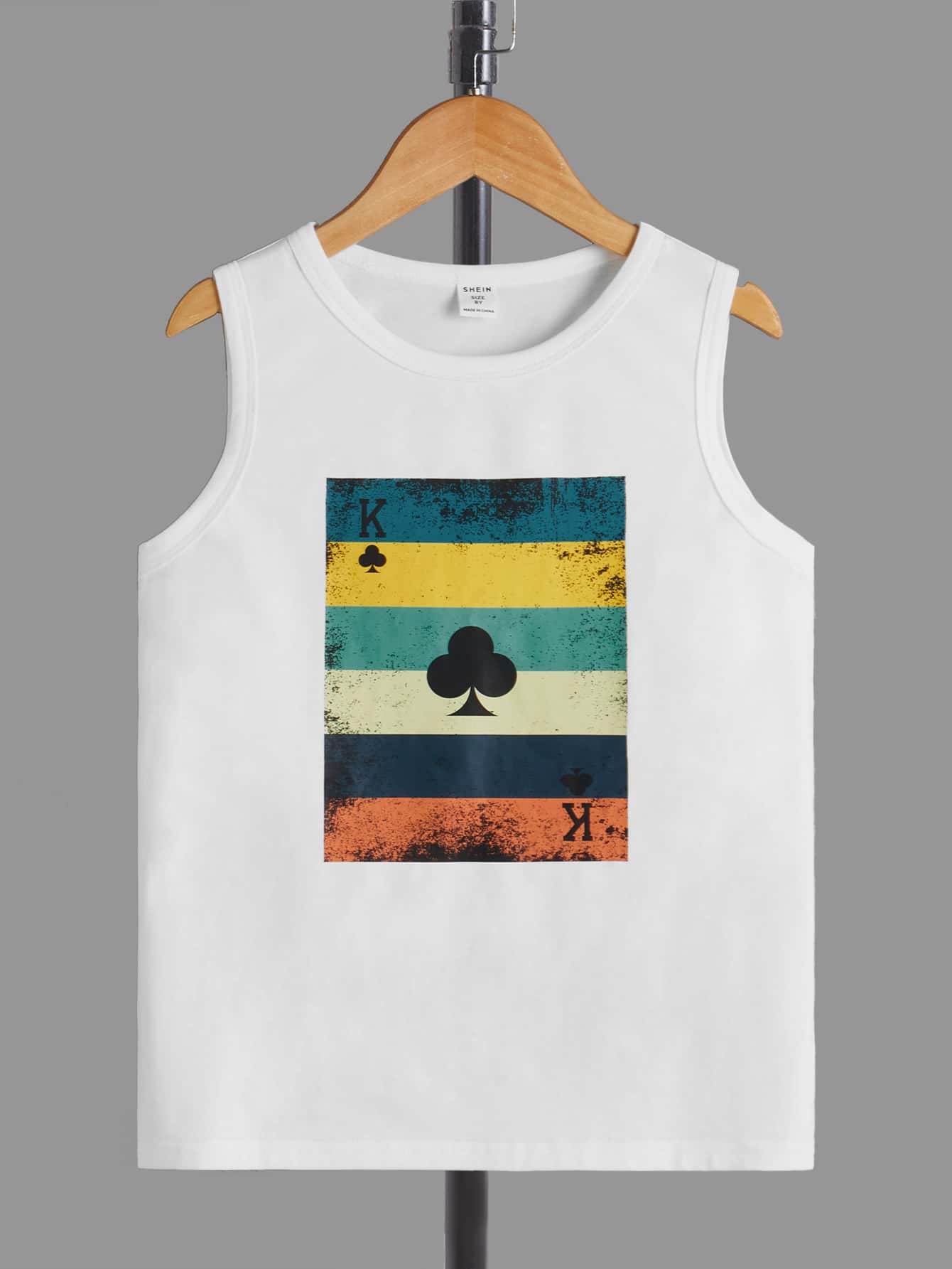 SHEIN Boys Striped & Playing Card Print Tank Top - White - View 1