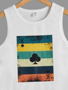 SHEIN Boys Striped & Playing Card Print Tank Top - White - View 3
