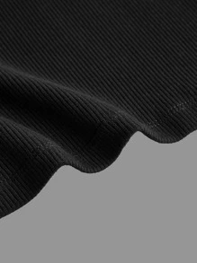 SHEIN BASICS Camiseta Recortada De Punto Acanalado Con Cuello Alto - Negro - Ver 7