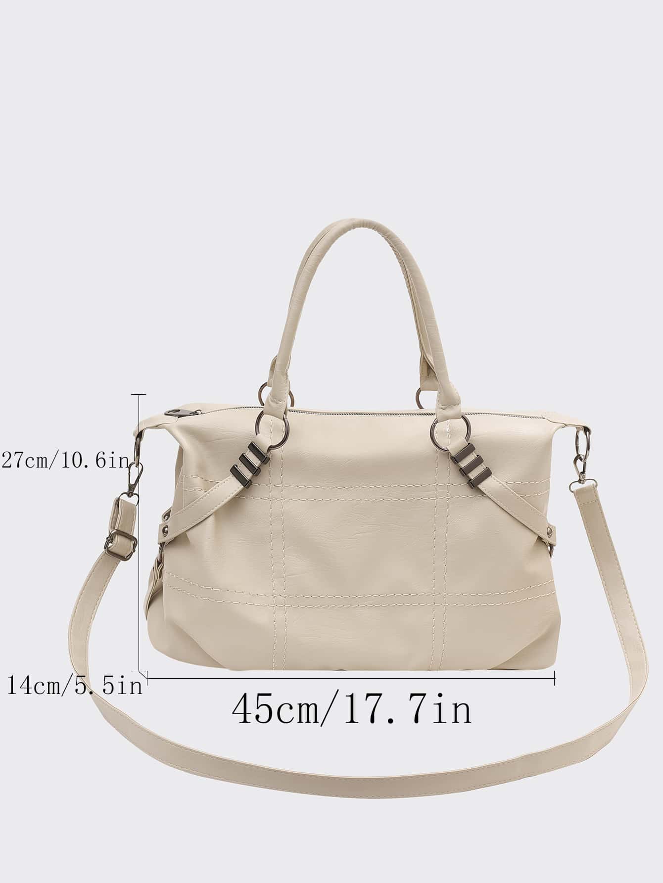 Bolsa Para Mulheres Bolsa De Ombro Crossbody De Couro De Bezerro Macio Casual Bolsa De Boliche Preta - Bege - Visão 4