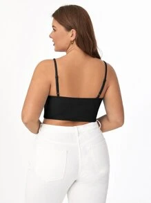 SHEIN BASICS Top De Tirantes Sólido Recortado Para Mujer De Talla Grande - Negro - Ver 2