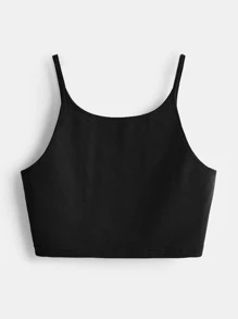 SHEIN BASICS Top De Tirantes Sólido Recortado Para Mujer De Talla Grande - Negro - Ver 4