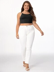 SHEIN BASICS Top De Tirantes Sólido Recortado Para Mujer De Talla Grande - Negro - Ver 5
