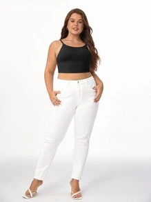 SHEIN BASICS Top De Tirantes Sólido Recortado Para Mujer De Talla Grande - Negro - Ver 7
