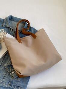 Colorblock Letter Patch Decor Shopper Bag - Khaki - View 3