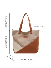 Colorblock Letter Patch Decor Shopper Bag - Khaki - View 6