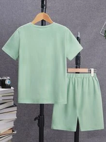 SHEIN Leap Crew Tween Boy Letter Graphic Tee & Shorts - Mint Green - View 2