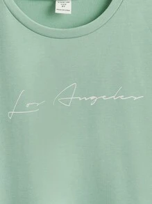 SHEIN Leap Crew Tween Boy Letter Graphic Tee & Shorts - Mint Green - View 3