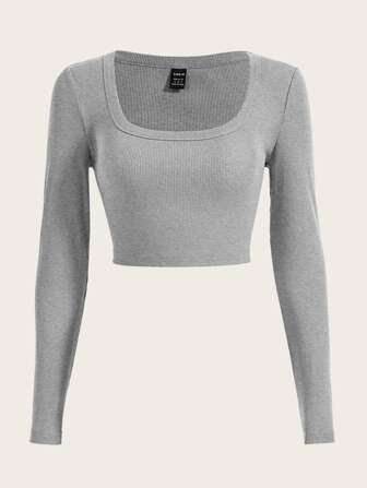 SHEIN EZwear Scoop Neck Crop Tee