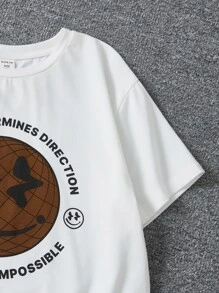 SHEIN Bộ hai mảnh Trai Túi Hoạt hình Slogan Giải trí - Cà phê nâu - Xem 3