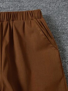 SHEIN Bộ hai mảnh Trai Túi Hoạt hình Slogan Giải trí - Cà phê nâu - Xem 4