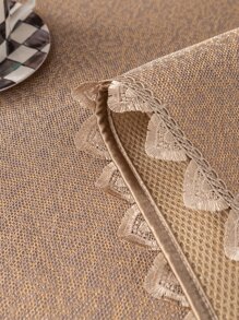 1入組素色蕾絲裝飾彈力沙發座墊套現代滌綸彈力沙發巾適合家居四季皆宜 - 卡其色 - 查看 7