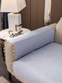 1入組雙色流蘇裝飾沙發套現代滌綸多尺寸防滑沙發巾適用於客廳臥室餐廳家庭辦公室 - 藍色 - 查看 4