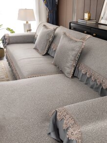 1 件歐式蕾絲邊透氣絲綢沙發墊 - 灰色 - 查看 2