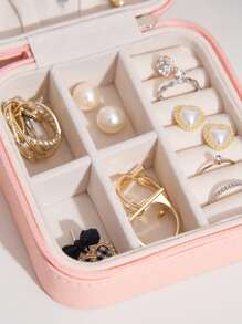 1 joyero portátil para guardar joyas, joyero cuadrado rosa minimalista para viajes - Rosa - Ver 7