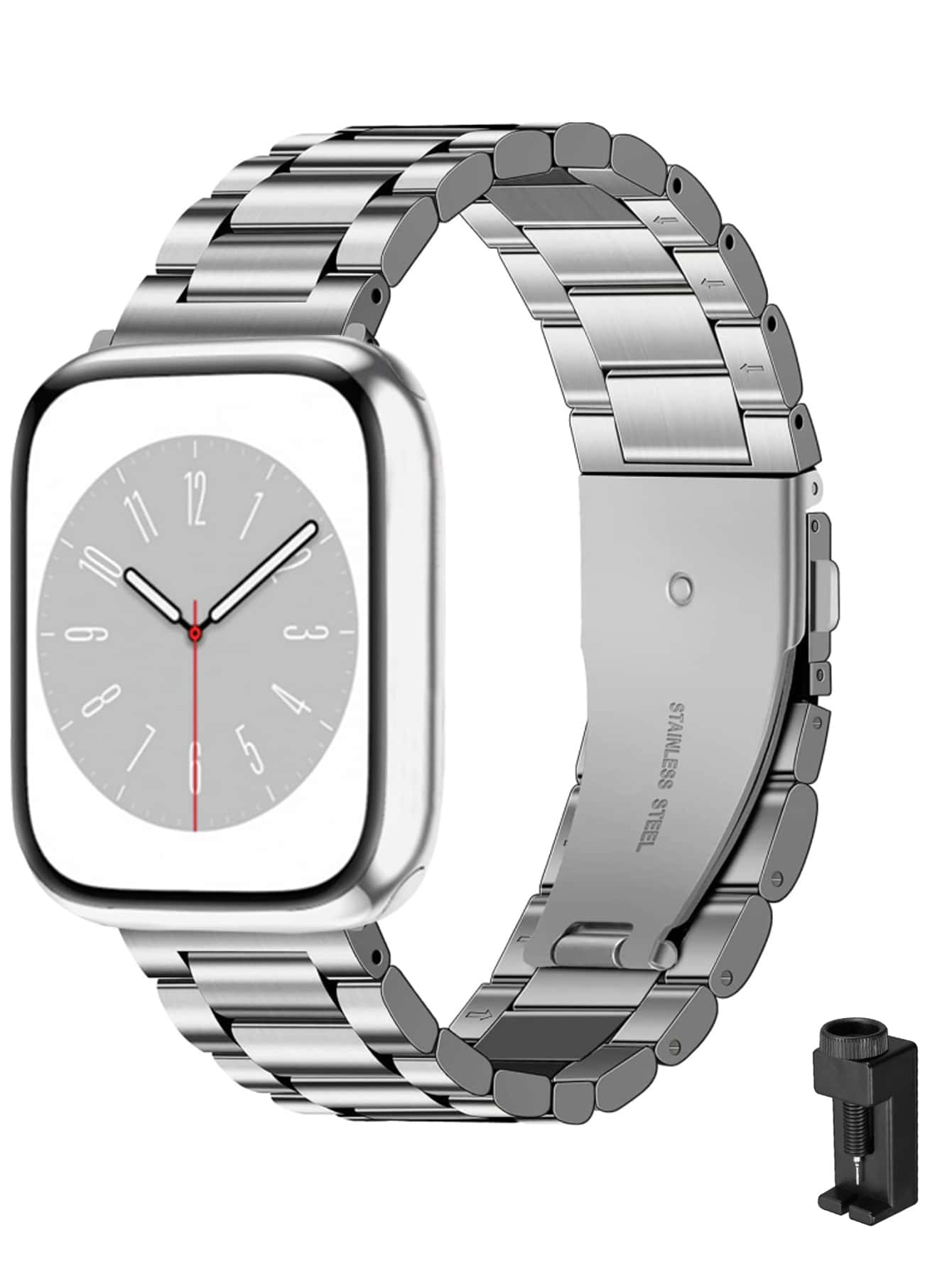 St. Siabe 女士和男士时尚、运动、柔软、舒适、透气的三金属不锈钢手表带兼容 Apple 表带 38mm 40mm 41mm 45mm 44mm 42mm 49mm 皮带，百搭休闲腕带、手链、腕间派对节日礼物，搭配 Ultra 系列 9/8/7/6/5/SE/4/3/2/1 配件替换表带配件免费表带拆卸工具作为送给返校学生的礼物 - 銀色 - 查看 1