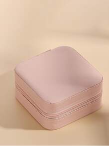 1 joyero portátil para guardar joyas, joyero cuadrado rosa minimalista para viajes - Rosa - Ver 4