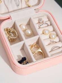 1 joyero portátil para guardar joyas, joyero cuadrado rosa minimalista para viajes - Rosa - Ver 6