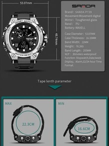 SANDA Top Fashion Brand G Style Men's Digital Watch Anti Shock Military Sports Quartz Watch Fashion Waterproof Electronic Watch Men's - Black - View 6