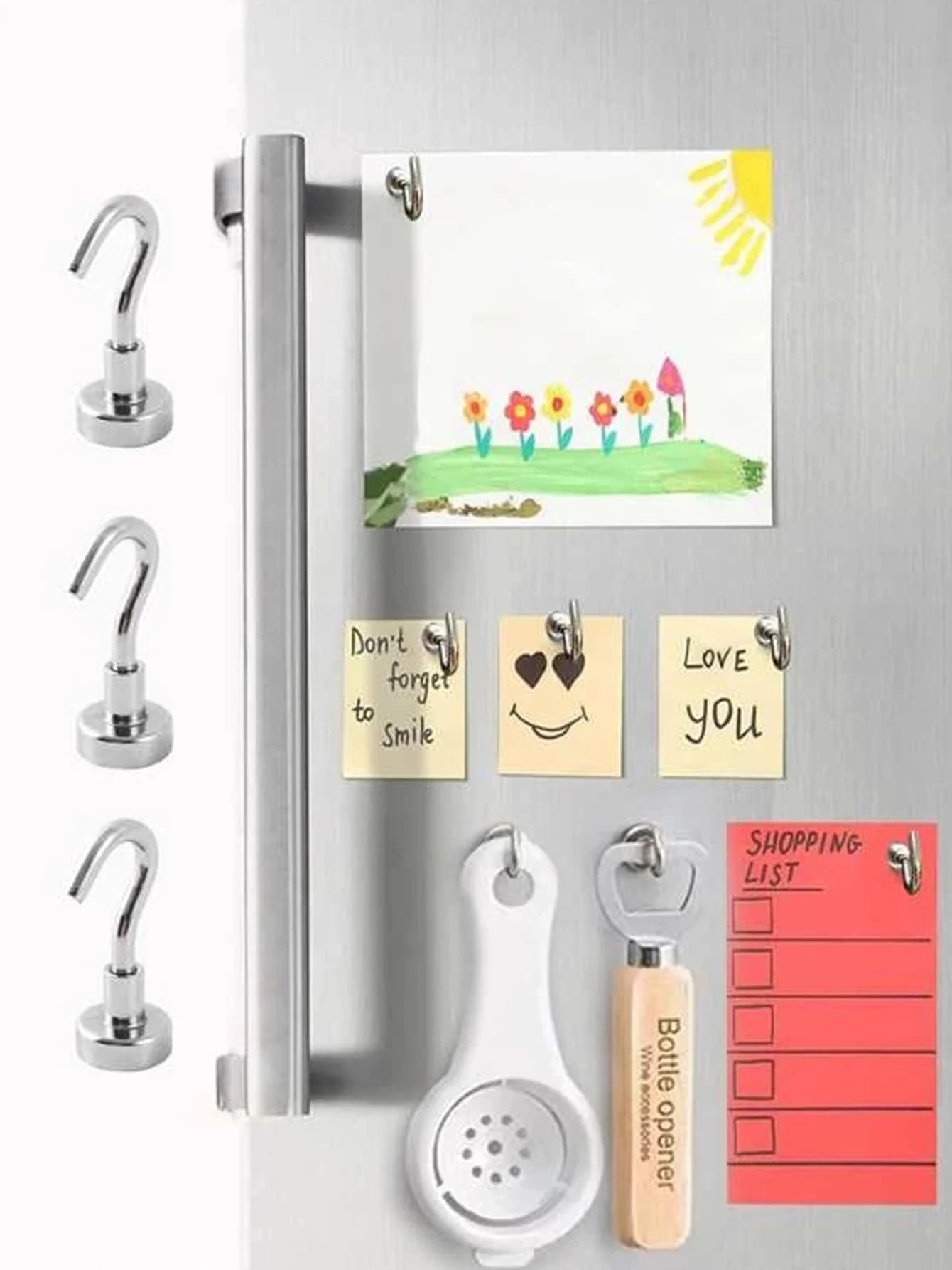 3pcs Magnet Refrigerator Hook, Minimalist Solid Color Hook For Kitchen - Silver - View 1