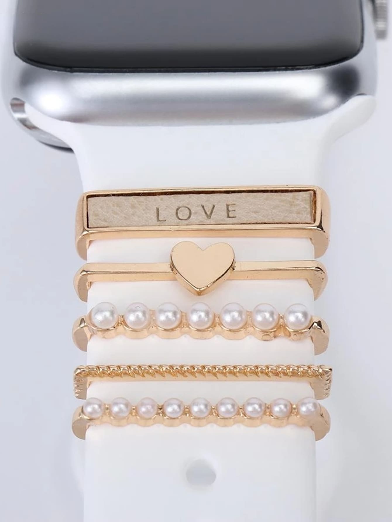 5 chiếc vòng trang trí tương thích với dây đeo đồng hồ thông minh 20mm, phụ kiện dây đeo bằng silicon tương thích với đồng hồ Apple Watch Series 9 8 7 6 5 4 3 2 1 45mm 44mm 42mm 41mm 40mm 38mm (Không bao gồm dây đeo) - Vàng - Xem 1