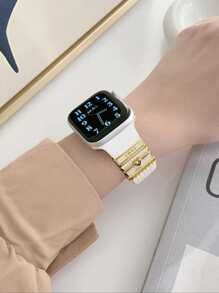 5 chiếc vòng trang trí tương thích với dây đeo đồng hồ thông minh 20mm, phụ kiện dây đeo bằng silicon tương thích với đồng hồ Apple Watch Series 9 8 7 6 5 4 3 2 1 45mm 44mm 42mm 41mm 40mm 38mm (Không bao gồm dây đeo) - Vàng - Xem 2