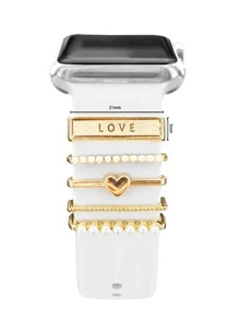 5 chiếc vòng trang trí tương thích với dây đeo đồng hồ thông minh 20mm, phụ kiện dây đeo bằng silicon tương thích với đồng hồ Apple Watch Series 9 8 7 6 5 4 3 2 1 45mm 44mm 42mm 41mm 40mm 38mm (Không bao gồm dây đeo) - Vàng - Xem 3