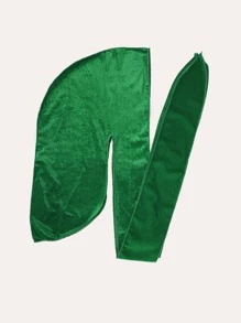 1pc Men'S Velvet Durag Plain Color Long Tail Tie Up Bandana Cap, Thermal Lined Warm Pirate Hat For Outdoor Sports And Daily Wear - Dark Green - View 4