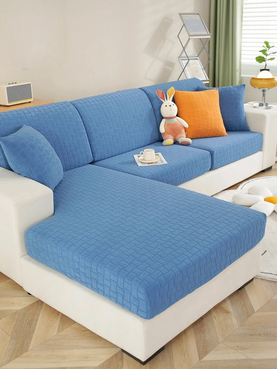 1入組滌綸沙發座墊套現代藍色幾何提花彈力沙發墊套四季皆宜 - 藍色 - 查看 1