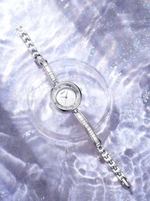 REBIRTH Đồng hồ thạch anh con trỏ tròn trang trí bằng đá rhinestone - Bạc - Xem 2